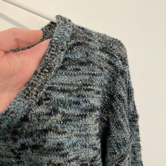 AMERICAN EAGLE Fireside Marled Sweater Blue Navy Blue Gold Metallic Cotton Small - Picture 7 of 16